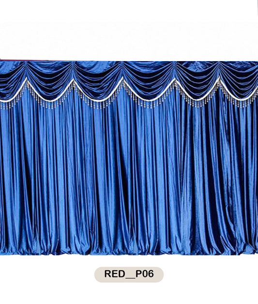 Royal Blue Pearl-Fringe Scalloped Curtain-RED__P06