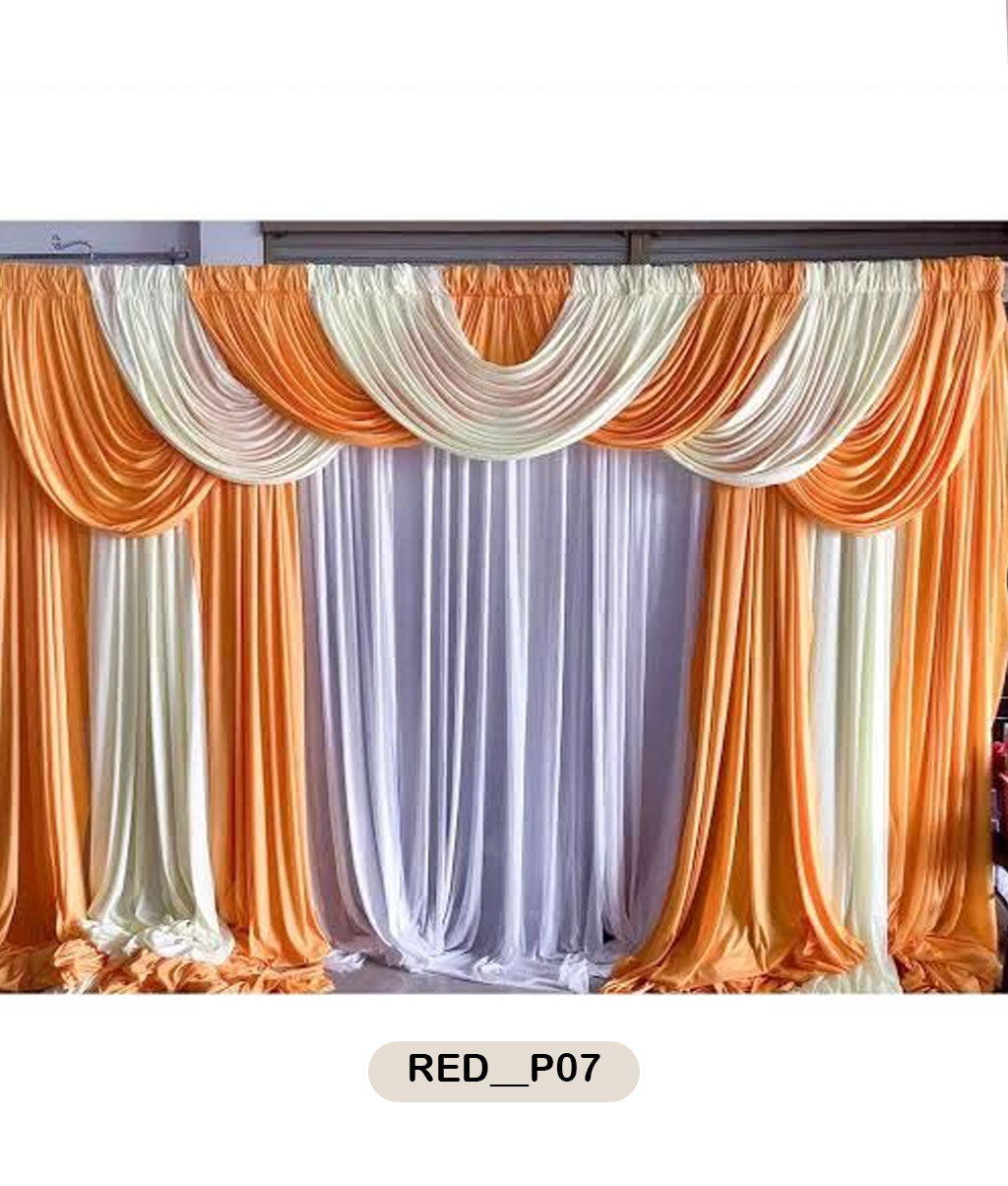 Saffron Orange & Cream Layered Swag Curtain-RED__P07