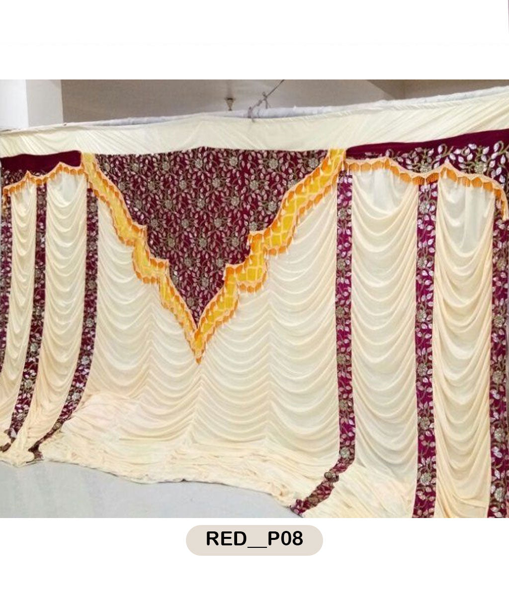 Maroon Velvet & Cream Floral Embroidered Curtain-RED__P08
