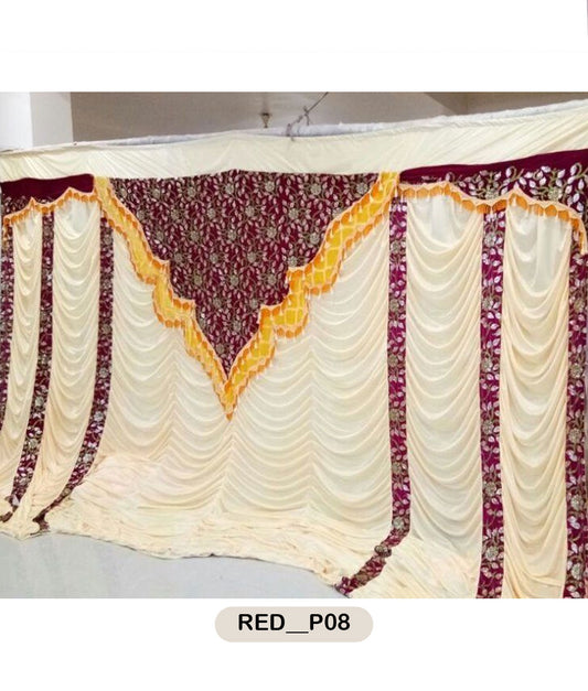 Maroon Velvet & Cream Floral Embroidered Curtain-RED__P08