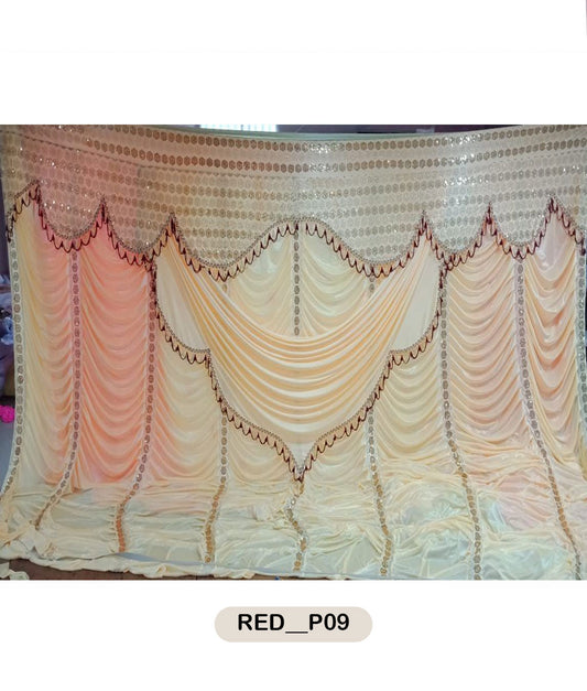 Champagne Sequin & Maroon Scalloped Luxe Curtain-RED__P09
