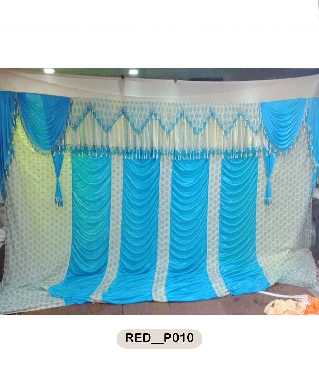 Turquoise Blue & White Tassel Scalloped Curtain – RED__P10