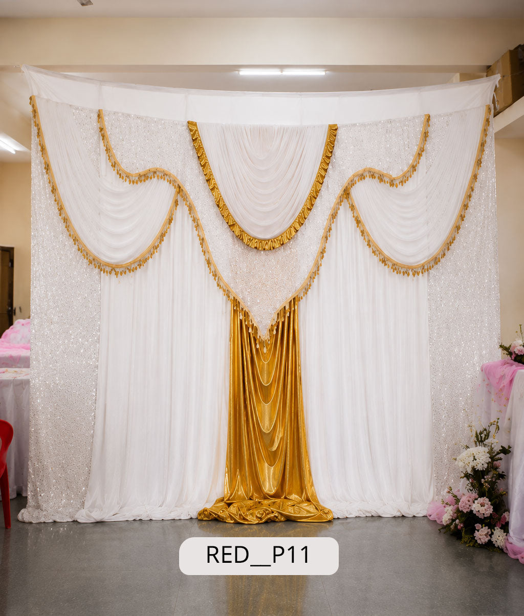 Royal White & Gold Premium Event Curtain (RED__P11)