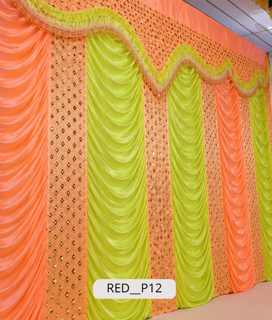 Peach & Lime Green Designer Stage Decoration Curtain (RED__P12)