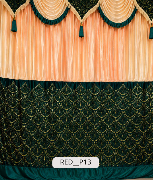 Emerald Green & Peach Luxury Decorative Curtain (RED__P13)