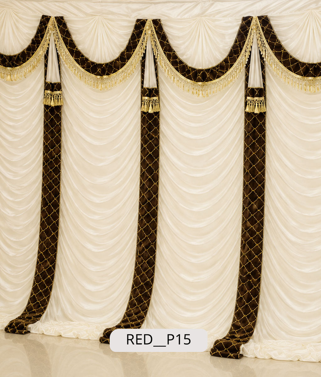 Ivory White & Chocolate Brown Premium Draping Curtain (RED__P15)