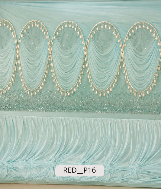 Aqua Blue Elegance Premium Draped Wedding Stage Curtain 