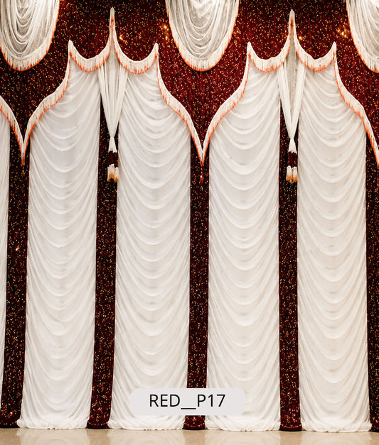 Royal Maroon & White Velvet Layered Decorative Stage Curtain 