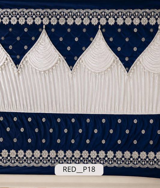 Midnight Blue & White Premium Embroidered Border Stage Curtain  