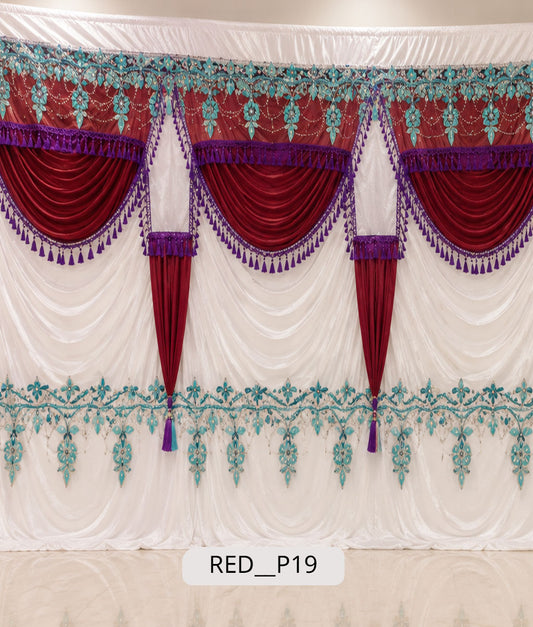 Luxury Wine Red & Turquoise Fusion Decorative Draped Curtain