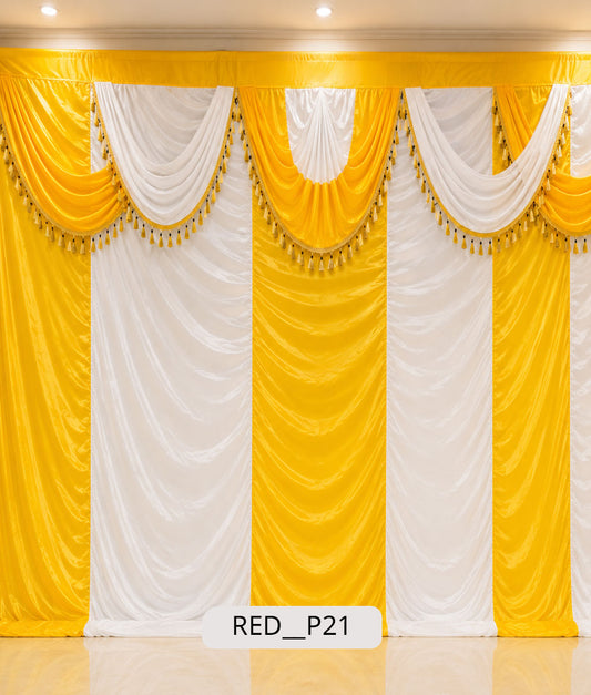 Vibrant Haldi Yellow & White Draped Decorative Stage Curtain