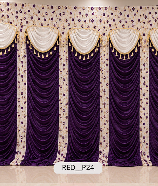 Deep Purple & Floral Border Royal Stage Curtain 