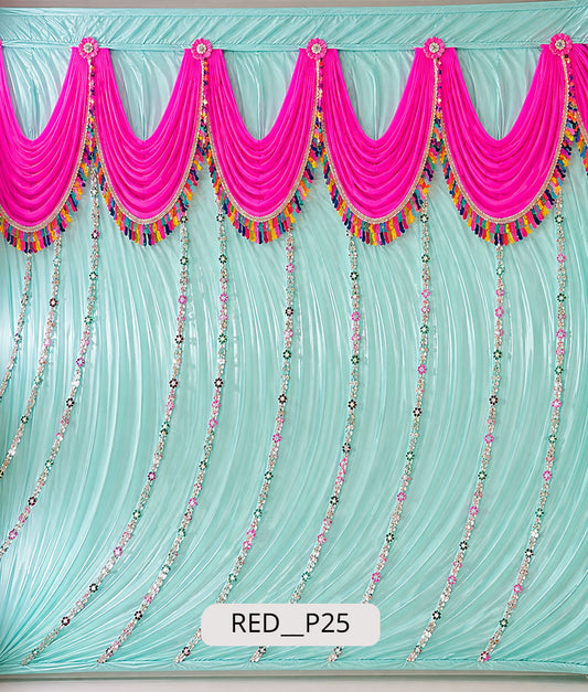 Mint Aqua & Neon Pink Festive Tassel Stage Curtain