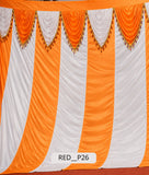 Bright Orange & White Festive Draped Stage Curtain