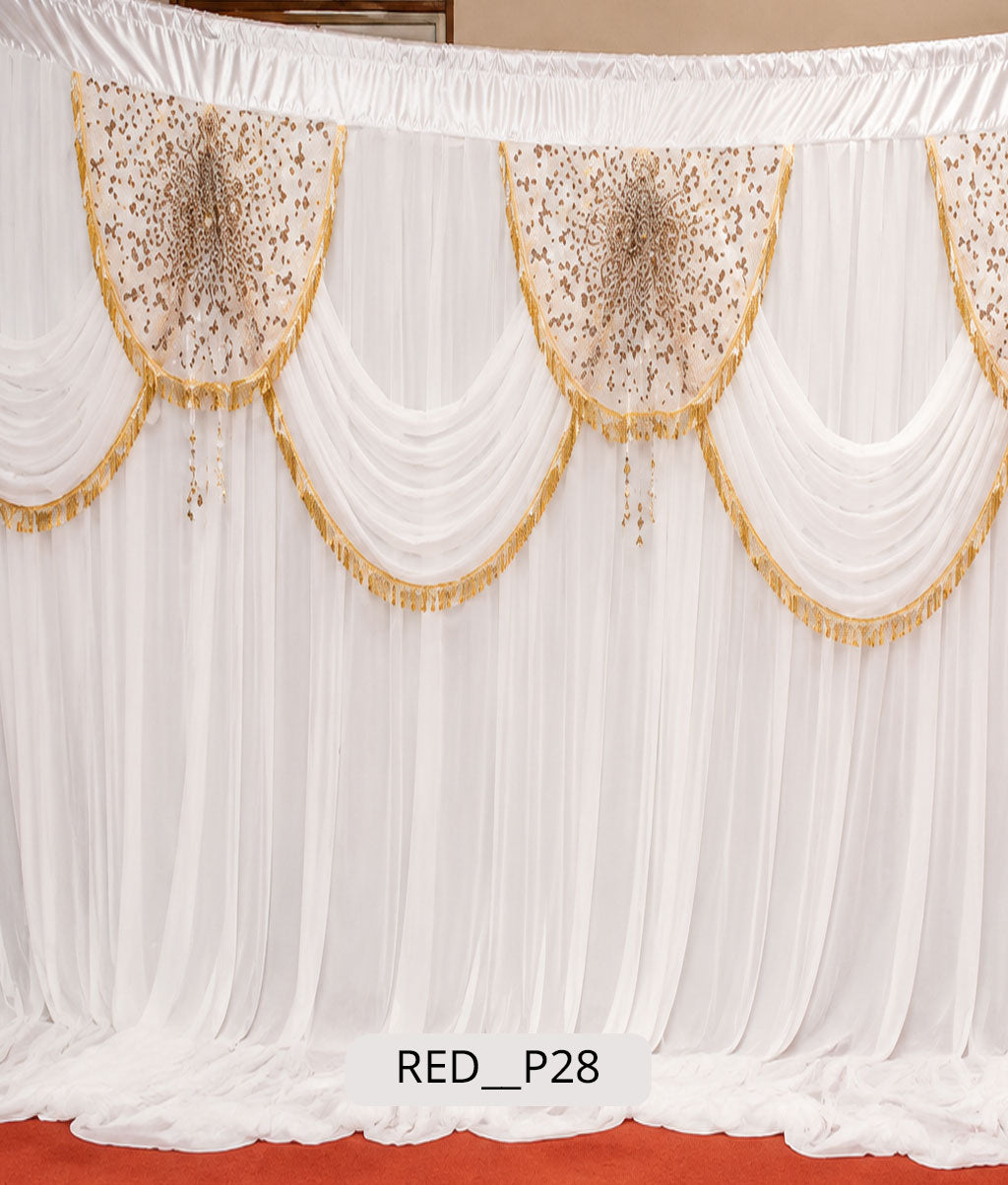 Pure White Graceful Net Curtain with Gold Sequin Accents (RED__P28)