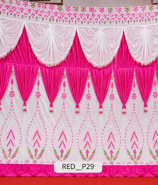 Deep Pink & White Traditional Motif Stage Curtain