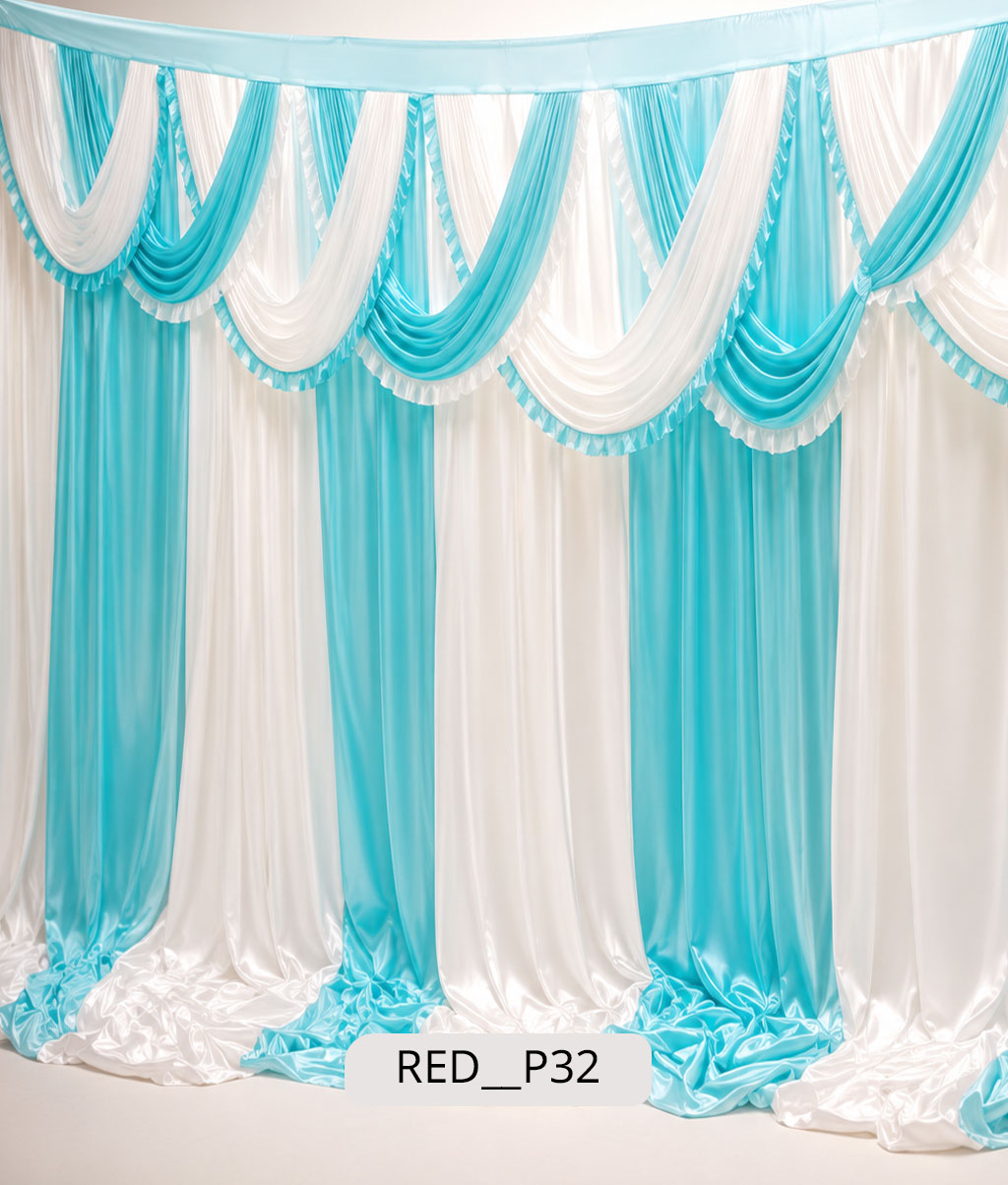 Sky Blue & White Silk Satin Striped Stage Curtain