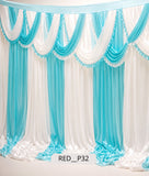 Sky Blue & White Silk Satin Striped Stage Curtain