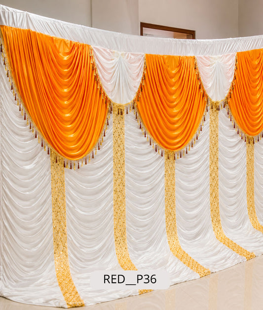 Festive Orange & White Layered Cowl Stage Curtain 