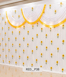 Elegant White Satin Sunflower Motif Haldi Stage Curtain 