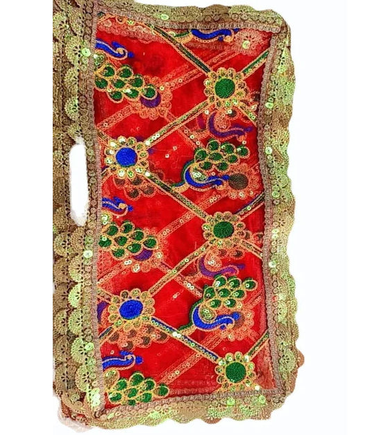 Peacock Work Red Mata Chunri with Embroidery