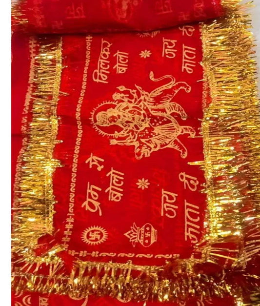Divine Red Mata Chunri with Golden Fringe Lace