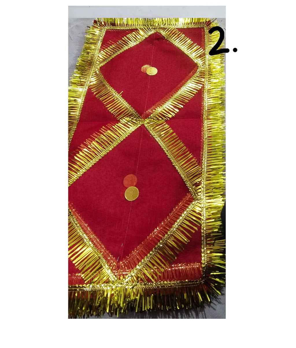 Red Mata Chunri with Cross Tinsel Lace Design & Sequin Work