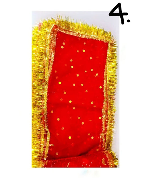 Red Butti Mata Chunri with Golden Fringe