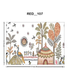 Red Tribal Village Wallpaper Mural – Handcrafted Ethnic Art Wall Covering(RED_107) 3
